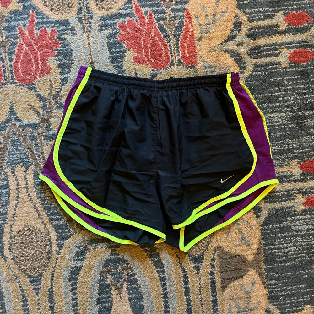 Nike Dri-Fit Black & Purple Athletic Shorts with Neon Accents